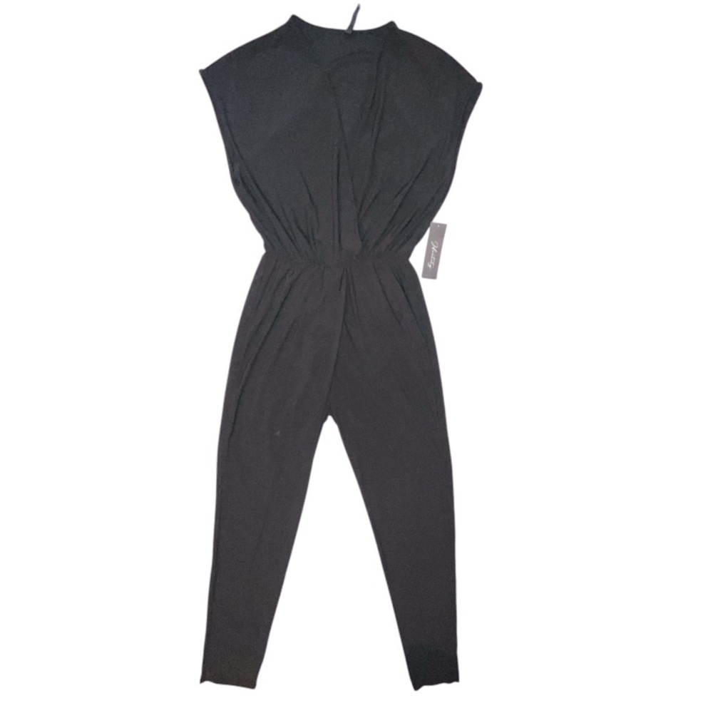Identity Sleeveless Black Wrap Top Jumpsuit Elastic Waist V Neckline Size Large